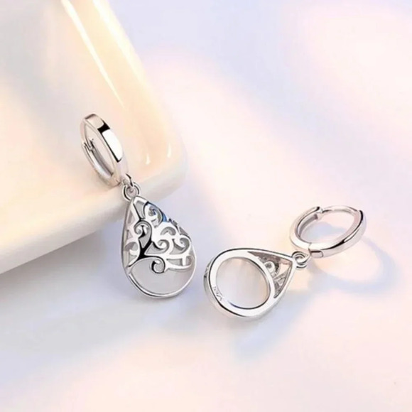 925 Sterling Silver Moonlight Opal Hoop Earrings - Picture 4 of 6